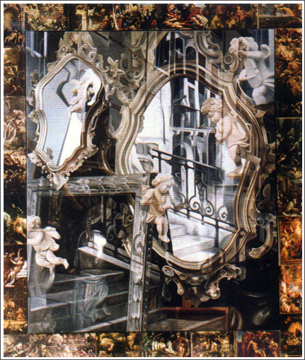 Venetian Glass (Reflections of Venice) (1992)
oil on canvas  with collaged frame